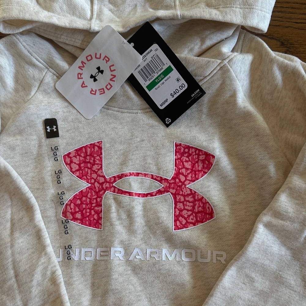 Under Armour Kids Hoodie - Cream with Pink Logo